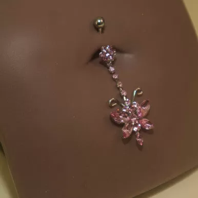 Steel Gem Flower Butterfly Navel Belly Button Ring