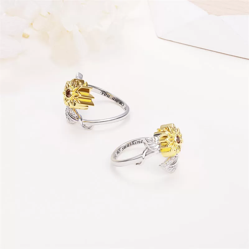 Sunflower Ring Sterling Silver You are My Sunshine CZ Ring I Love You Stone Ring  Sunflowr Ring Urn Sunflower Ring