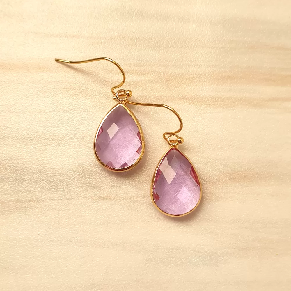 Teardrop Amethyst Glass Single Drop Hook Earrings