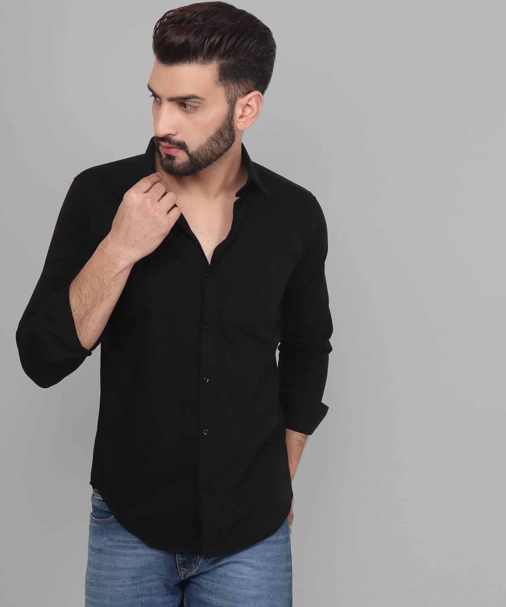 TryBuy Exclusive Black Solid Button Down Cotton Button-Up Shirt For Men