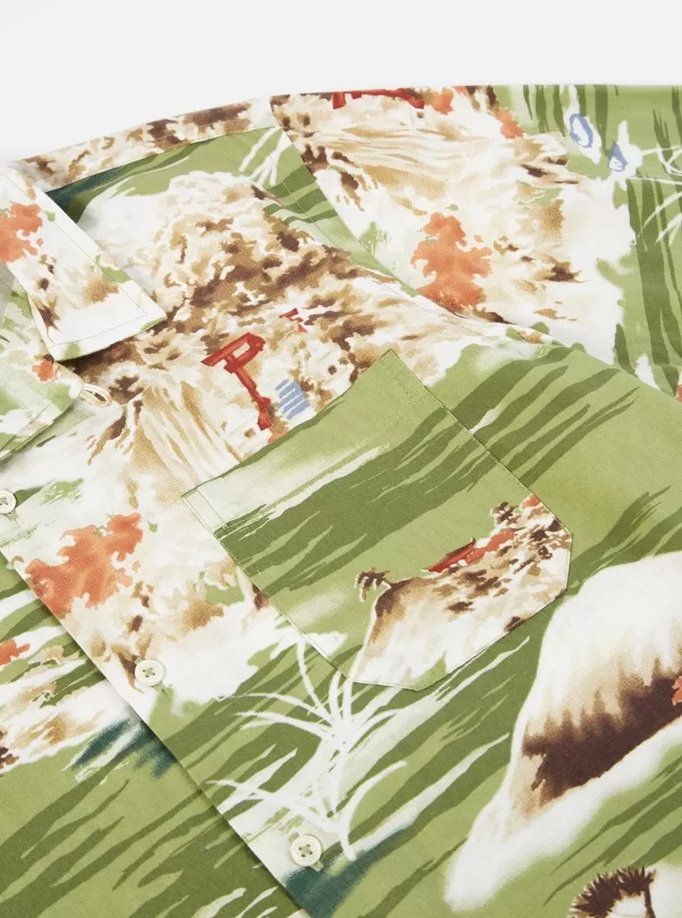 UNIVERSAL WORKS Road Shirt In Green Fuji Summer Print