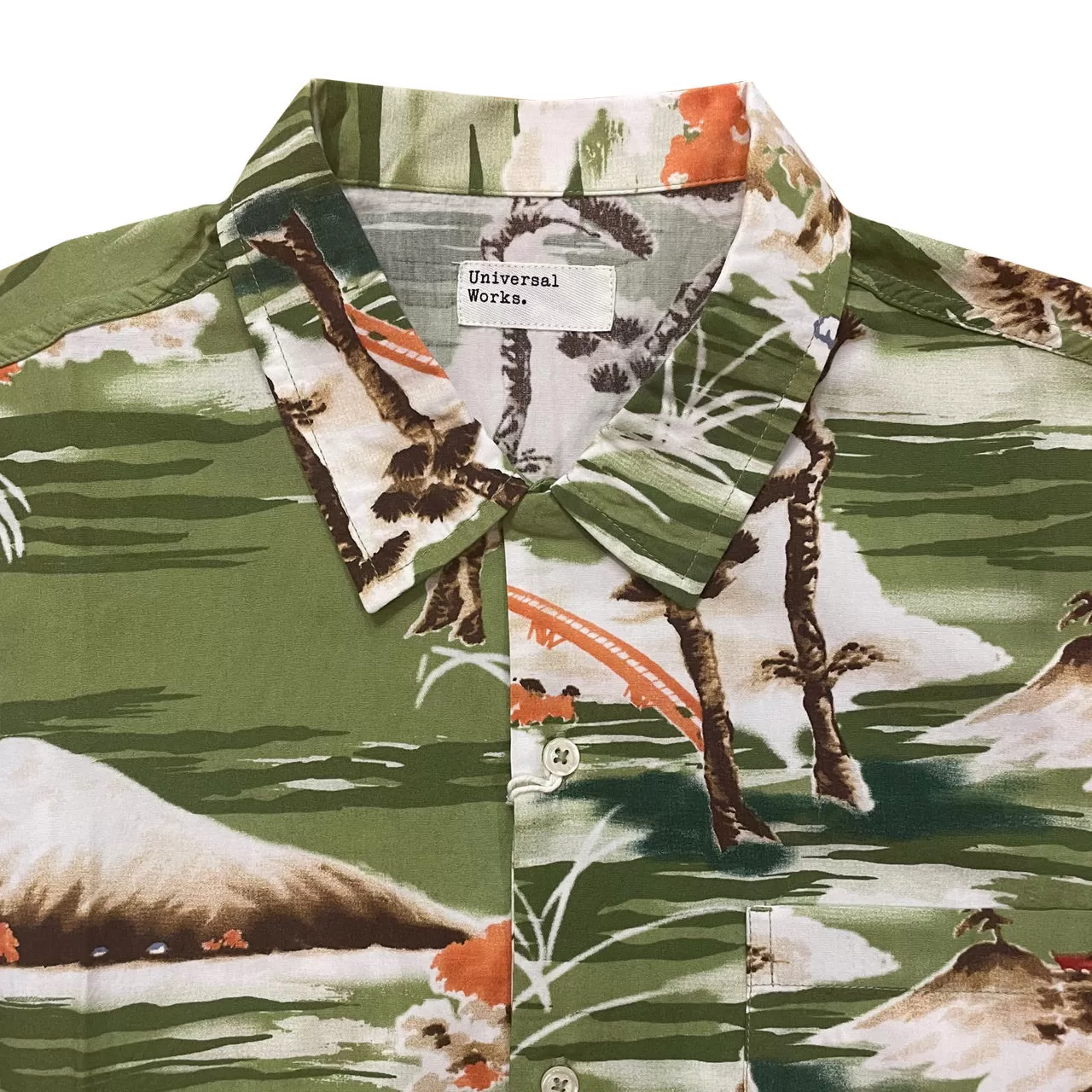 UNIVERSAL WORKS Road Shirt In Green Fuji Summer Print