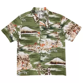 UNIVERSAL WORKS Road Shirt In Green Fuji Summer Print