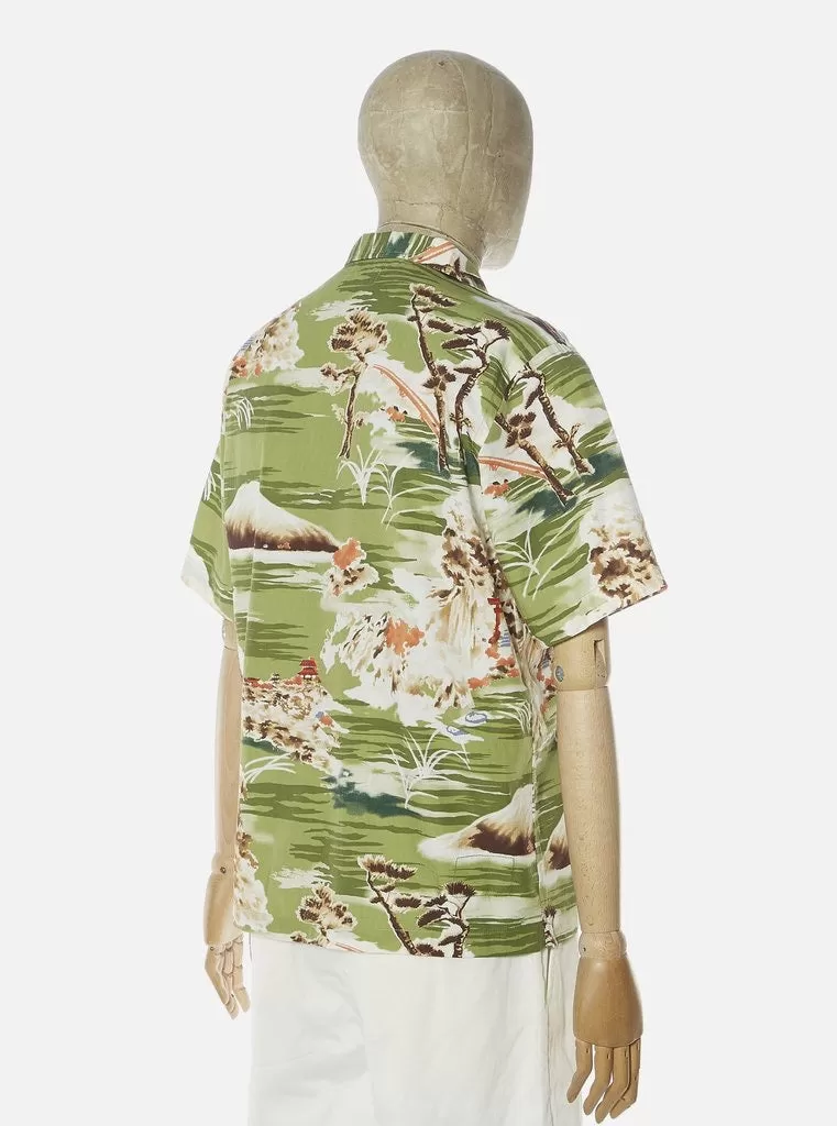 UNIVERSAL WORKS Road Shirt In Green Fuji Summer Print