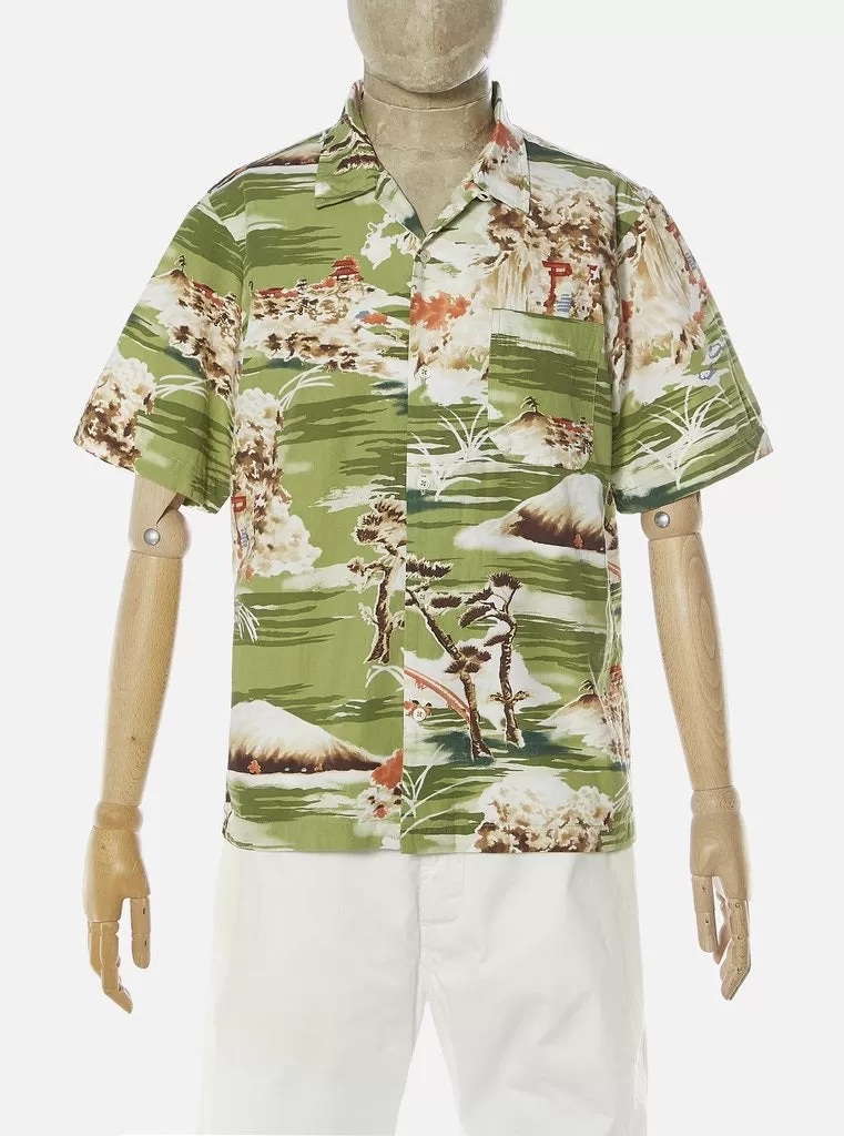 UNIVERSAL WORKS Road Shirt In Green Fuji Summer Print