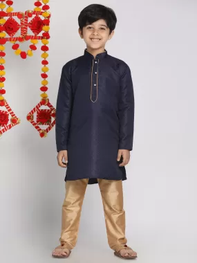 VASTRAMAY Blue and Rose Gold Jacquard Kurta Pyjama Set