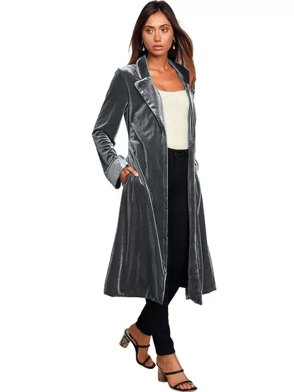 Velvet Long Blazer Women Coat