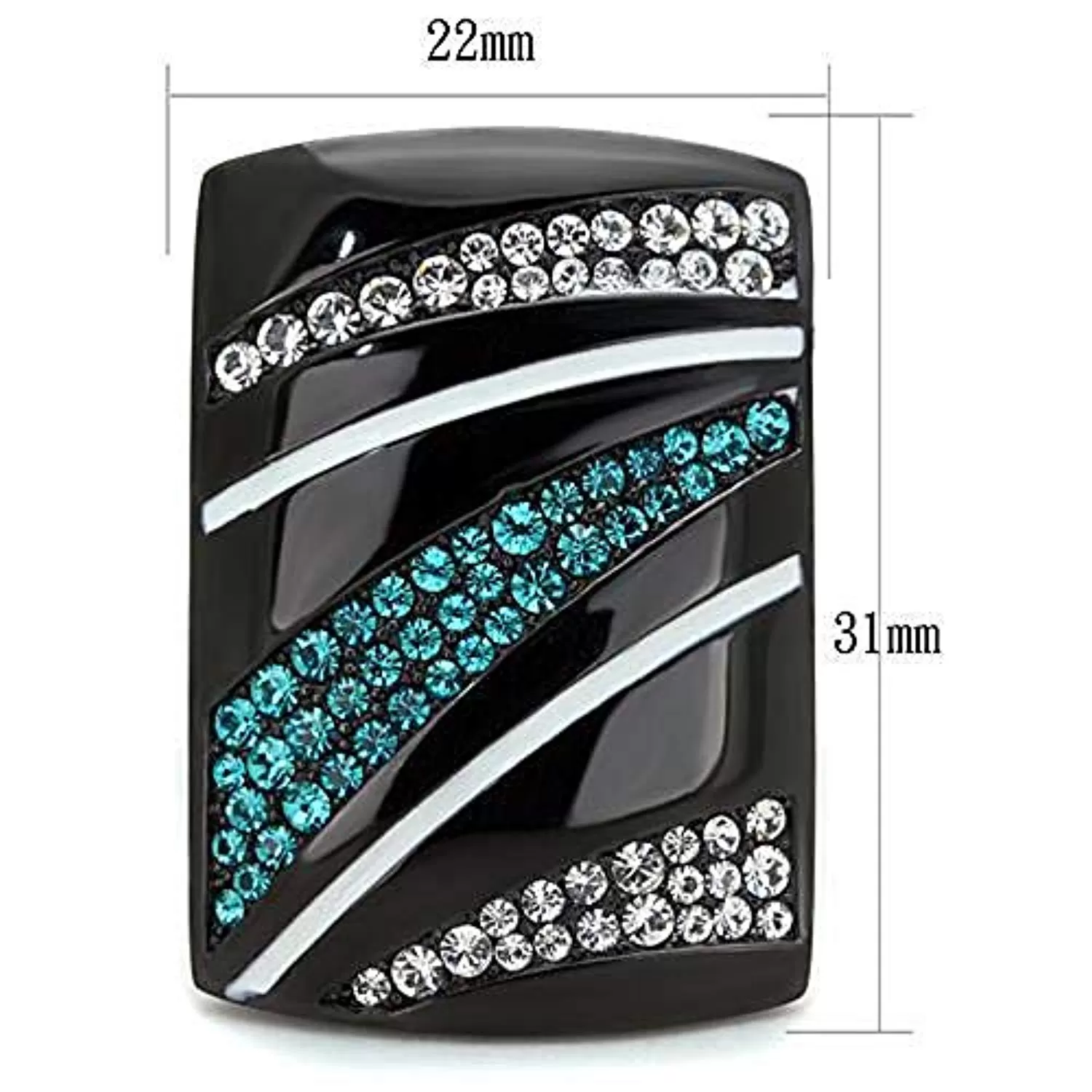 WildKlass Stainless Steel Ring IP Black Women Top Grade Crystal Blue Zircon