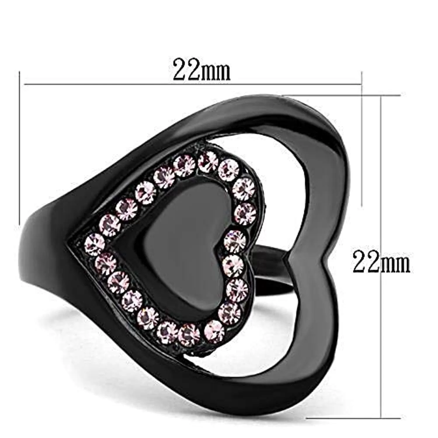 WildKlass Stainless Steel Ring IP Black Women Top Grade Crystal Light Rose