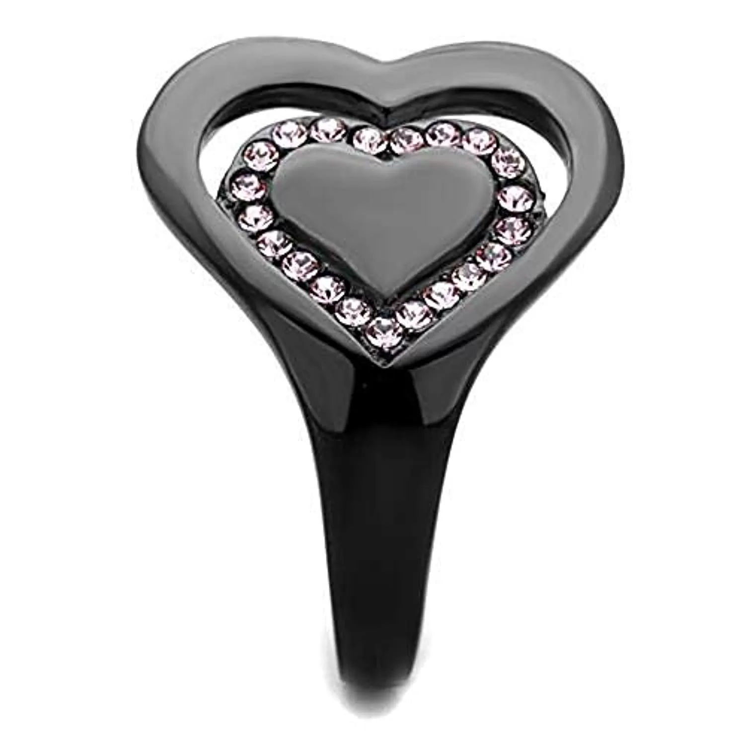 WildKlass Stainless Steel Ring IP Black Women Top Grade Crystal Light Rose