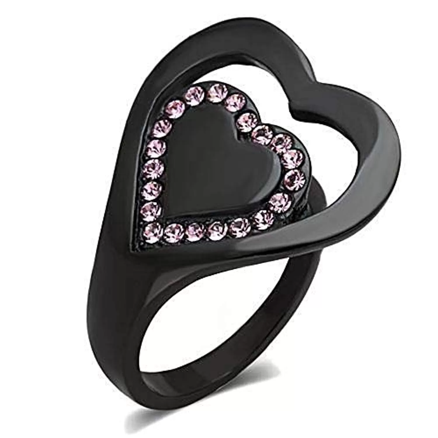 WildKlass Stainless Steel Ring IP Black Women Top Grade Crystal Light Rose