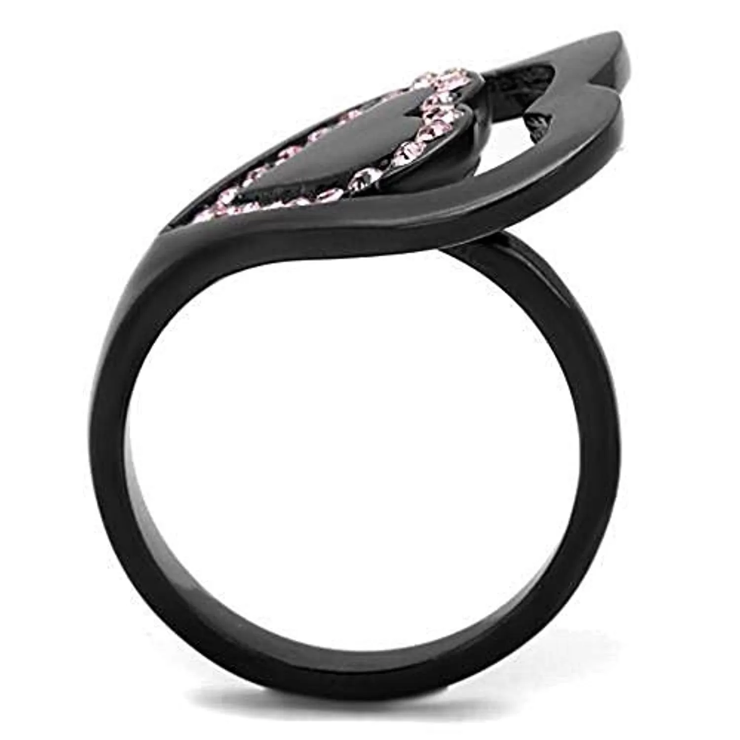 WildKlass Stainless Steel Ring IP Black Women Top Grade Crystal Light Rose