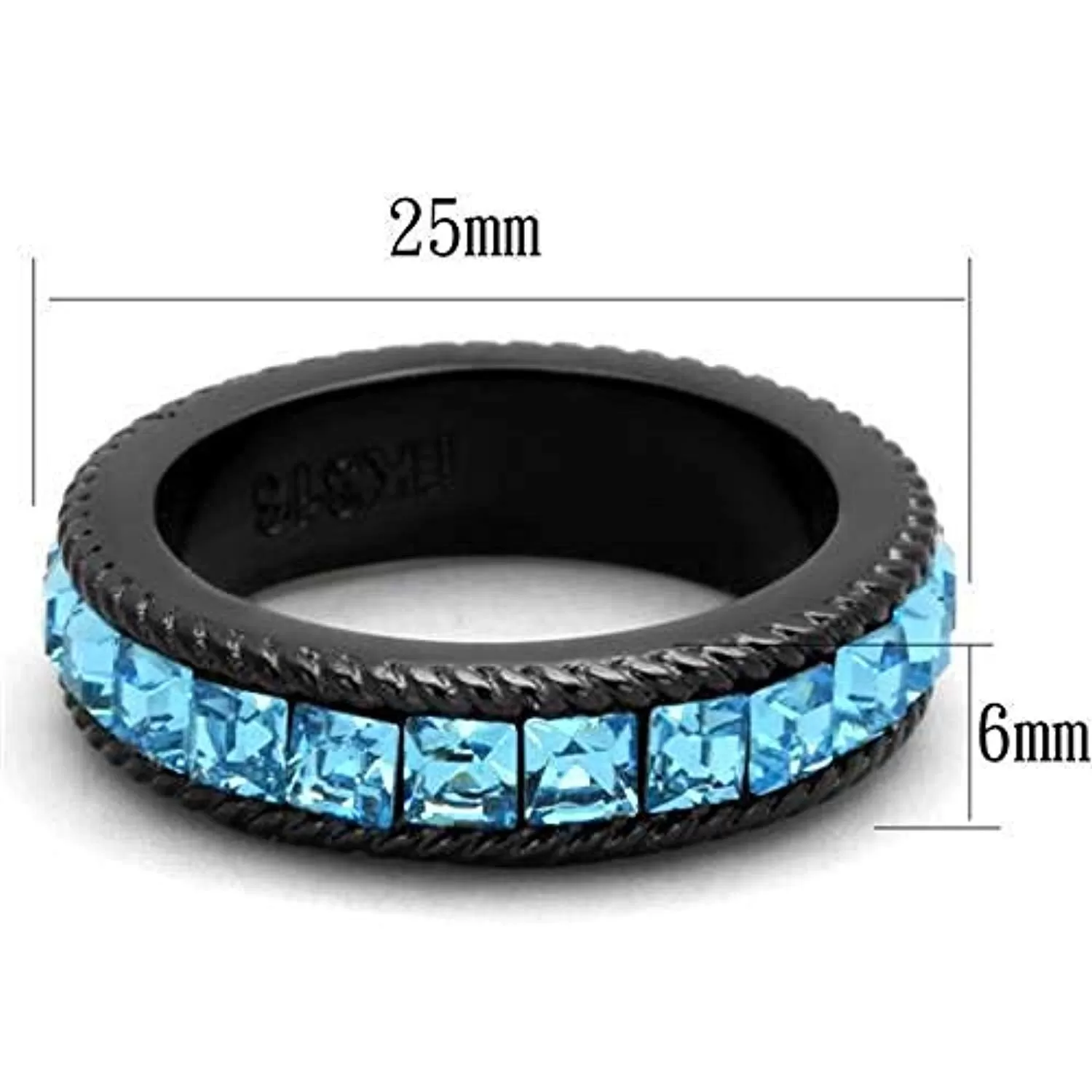 WildKlass Stainless Steel Ring IP Black Women Top Grade Crystal Sea Blue