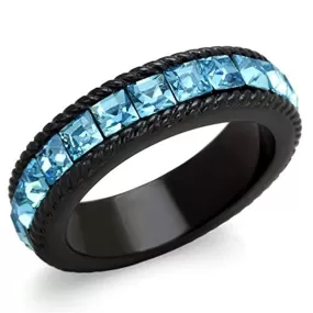 WildKlass Stainless Steel Ring IP Black Women Top Grade Crystal Sea Blue