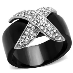 WildKlass Stainless Steel Ring Two-Tone IP Black Men Top Grade Crystal Clear