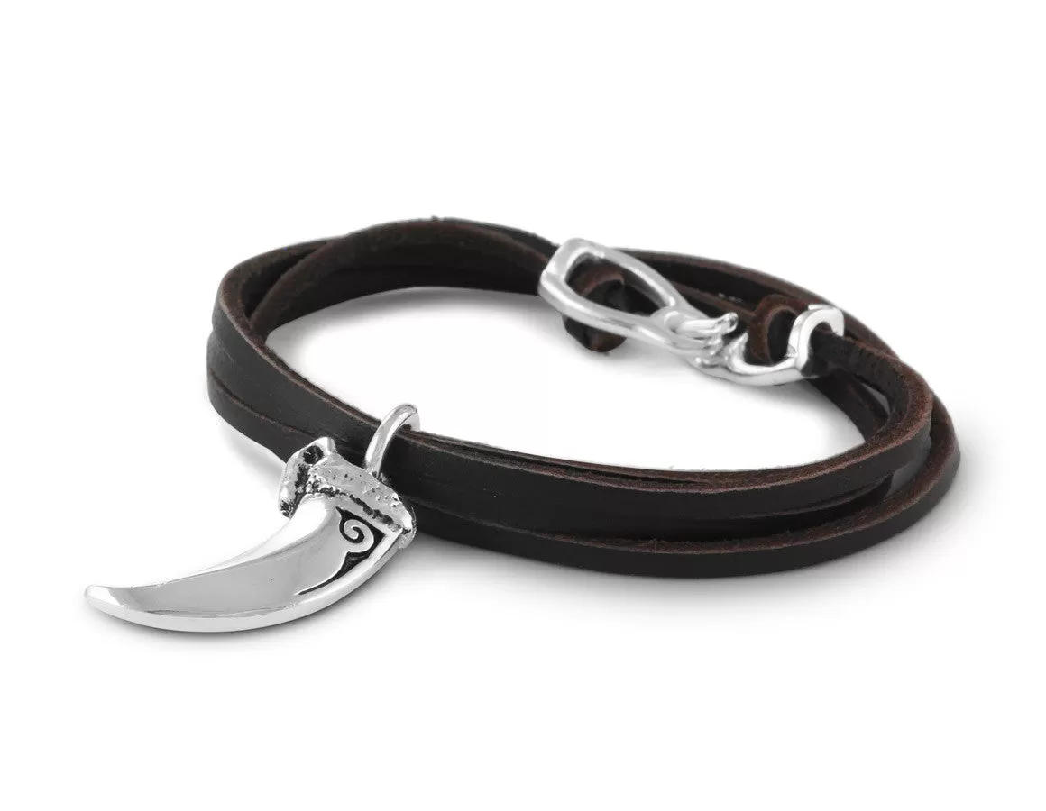 Wolf Claw Leather Bracelet - Silver