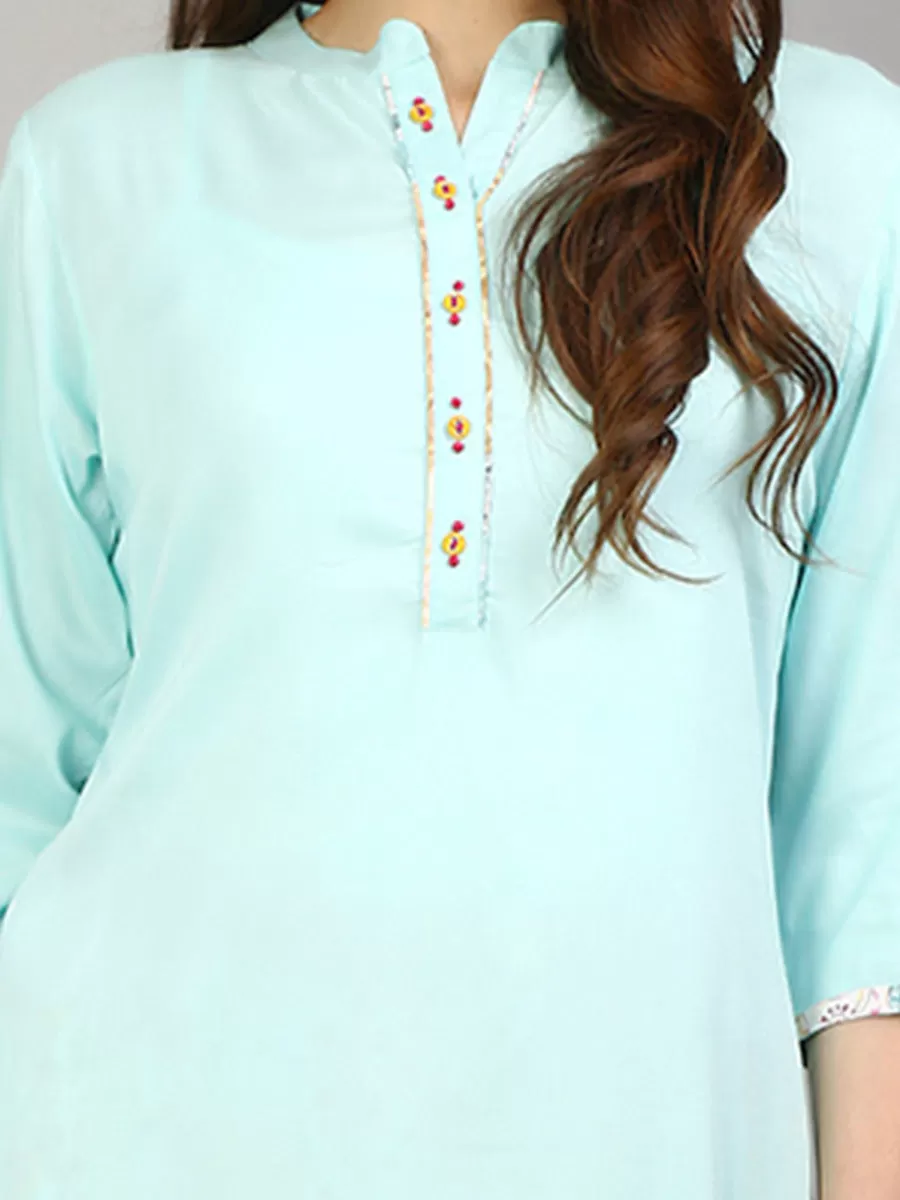 Women Aqua Blue Solid Kurta With Harem Pant