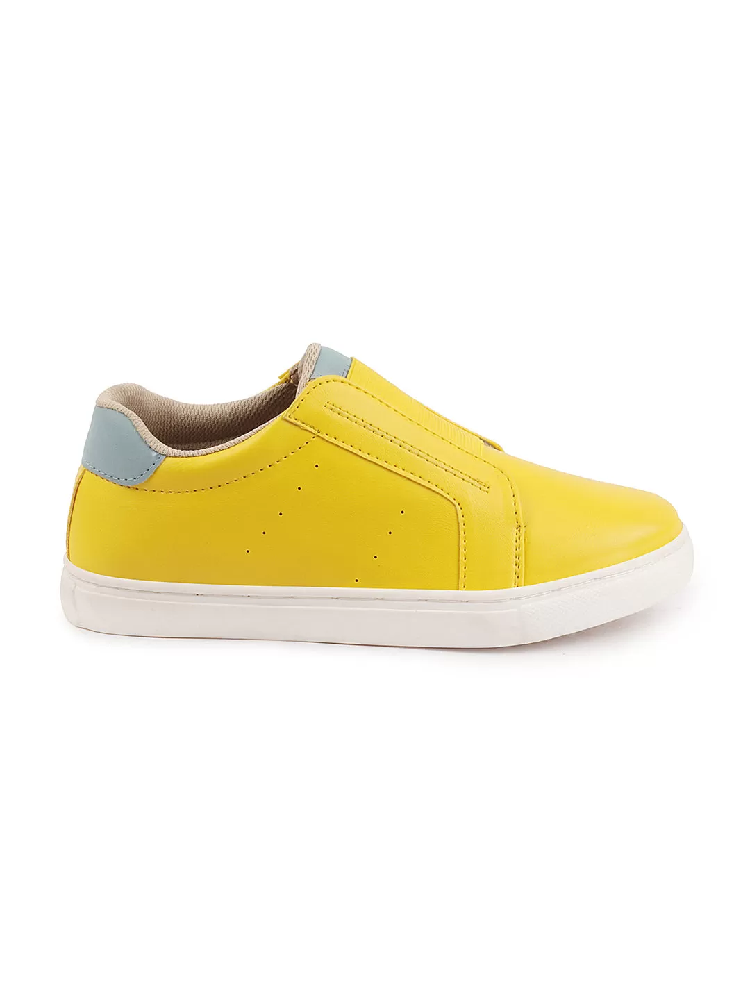 Women Yellow Elastic Closure Stitched Comfort Slip On Sneaker Shoes