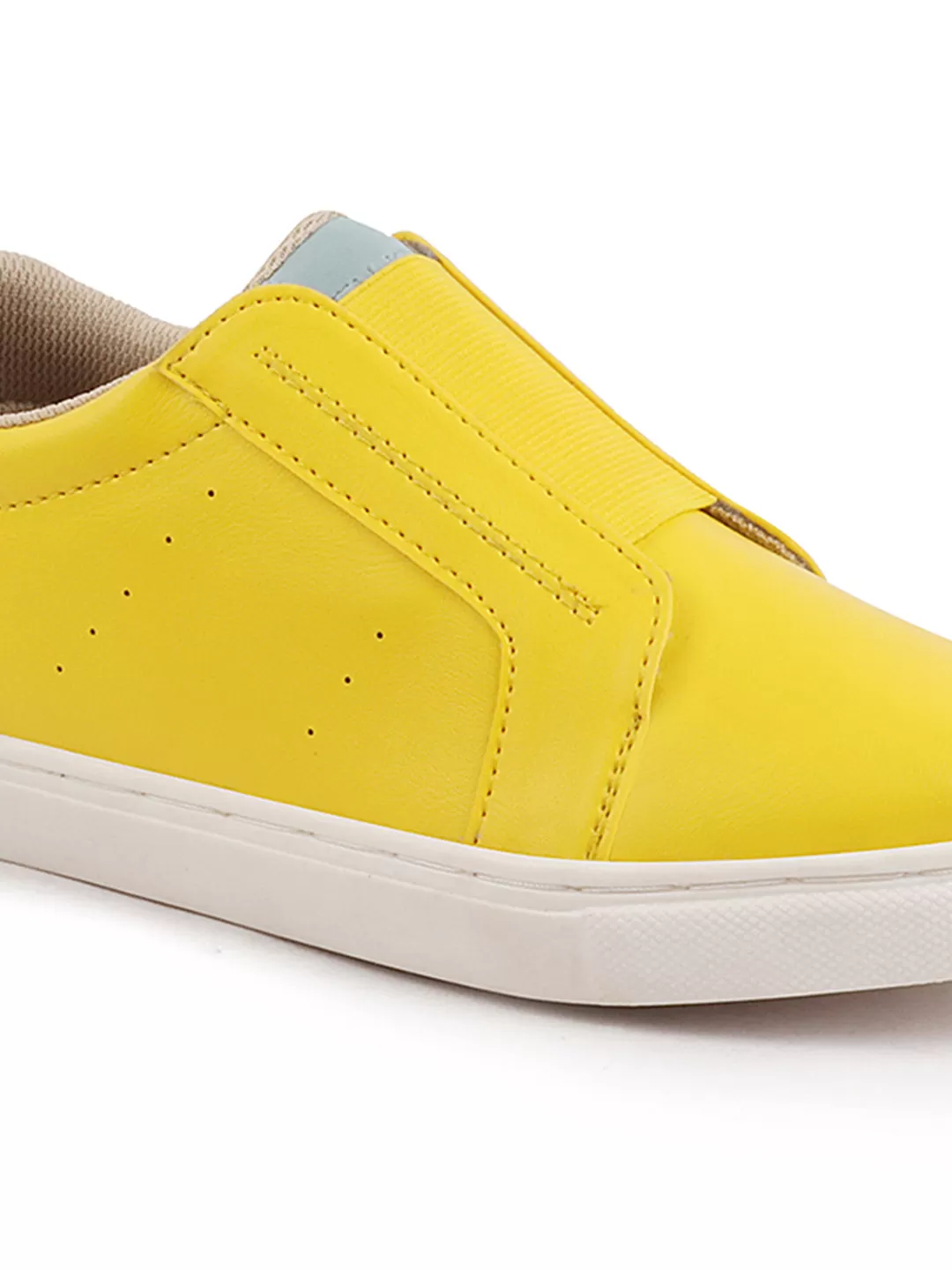 Women Yellow Elastic Closure Stitched Comfort Slip On Sneaker Shoes