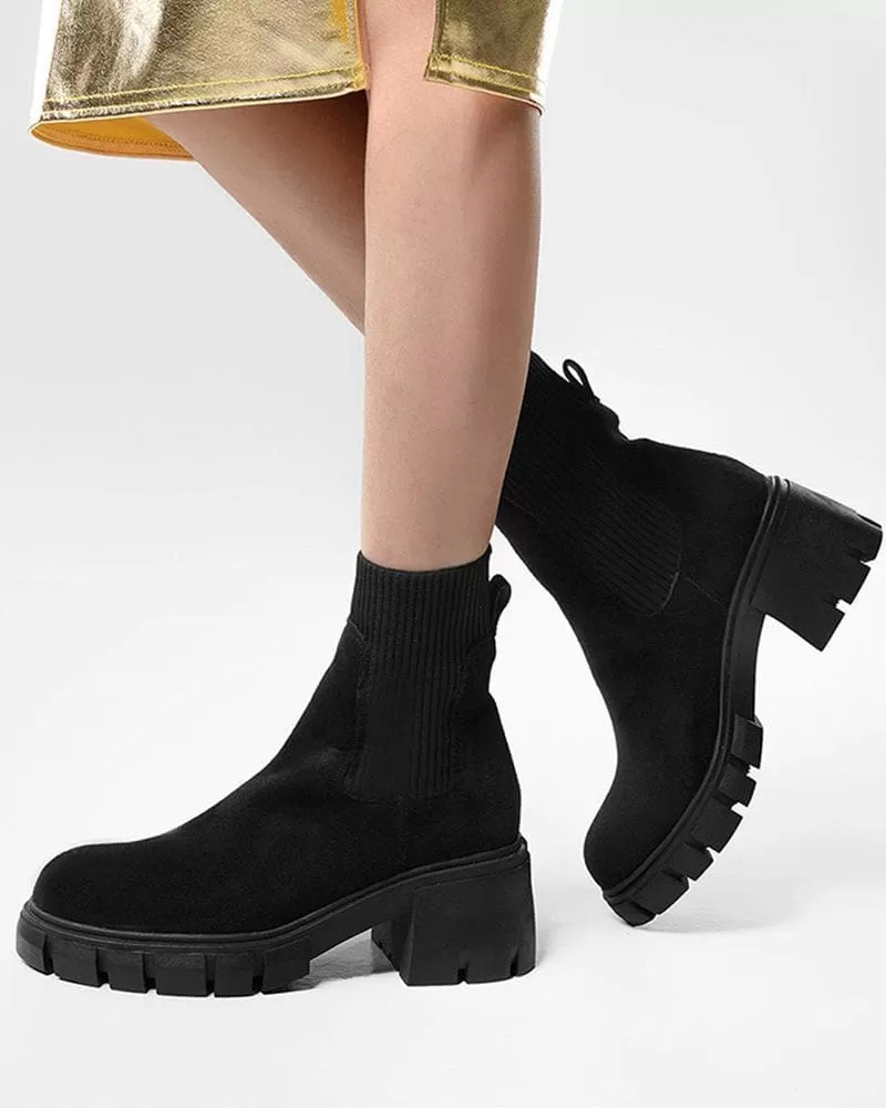 Women's Fashion Outdoor Color-Blocking Round Toe Chunky Heel Ankle Boots