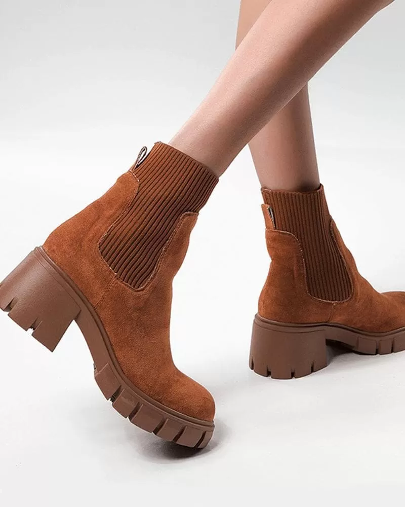 Women's Fashion Outdoor Color-Blocking Round Toe Chunky Heel Ankle Boots