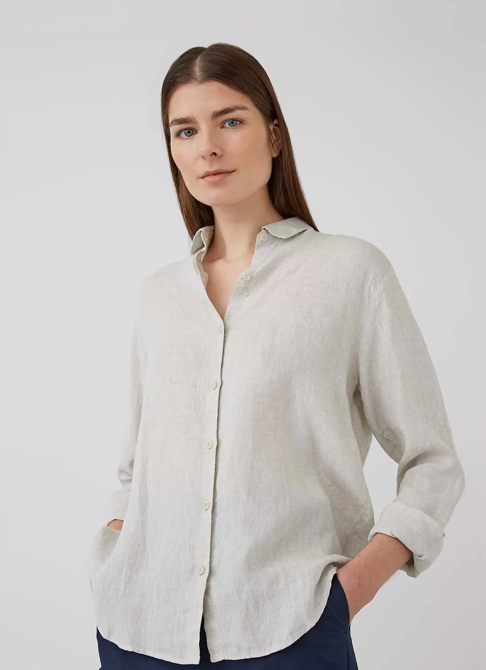 Women's Linen Shirt in Oatmeal Melange