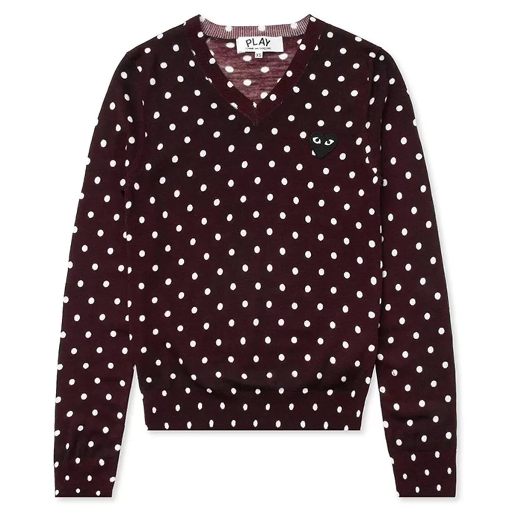 Womens Polka Dot Sweater - Burgundy