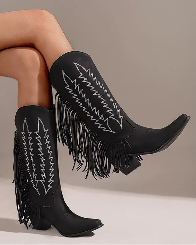 Women's Web celebrity style Embroidery Tassel Boots